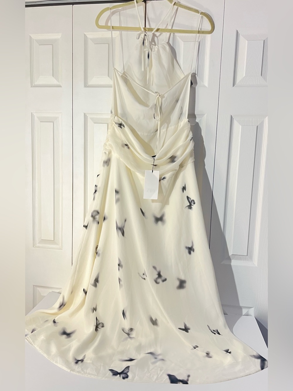 Zara Cream Open-back Halter Maxi Dress with Butterfly Print. M NWT - Picture 11 of 14